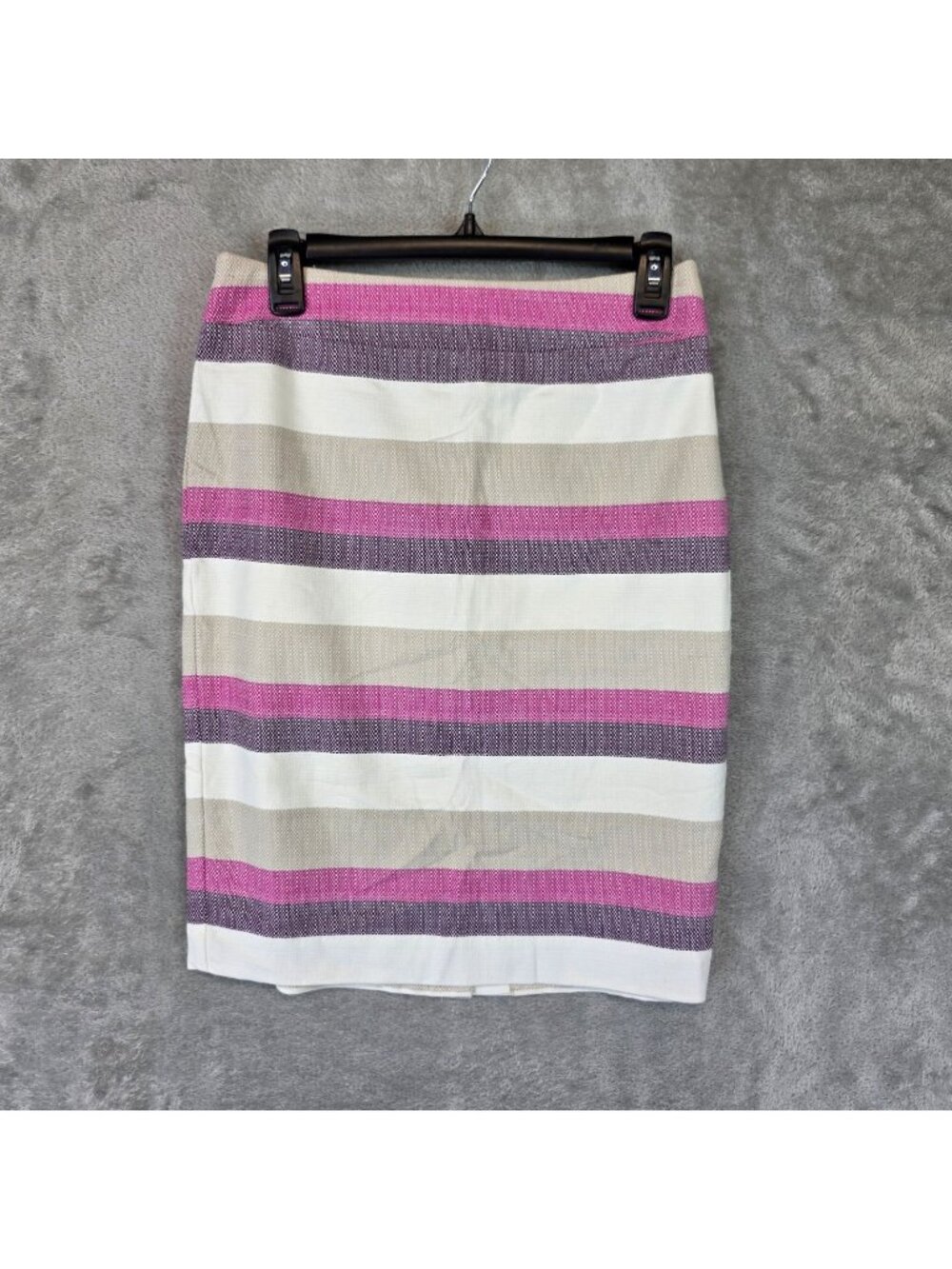 Ann Taylor Skirt Womens 2 Multicolor Stripe Pencil Knee Length Lined Cotton